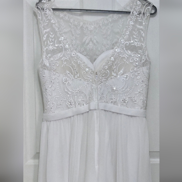 NEW Kennedy Blue Kinsley WHITE Formal Gown Lace, beading, pockets,slit sz 14 - Picture 6 of 16